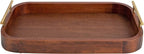 Kate and Laurel Lipton Mid-Century Rectangle Wood Tray, 10" x 18, Walnut Brown and Gold, Decorative Accent with Rounded Edges