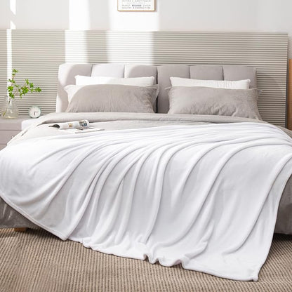 BEDELITE Fleece Blanket Soft Plush King Size Bed Blanket White 108"x90" | Ultra - Image 8