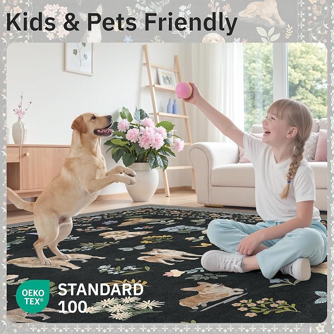 Soalmost Dog 6x9 Area Rugs for Living Room, Washable Animal Soft Rug Black | - Image 5