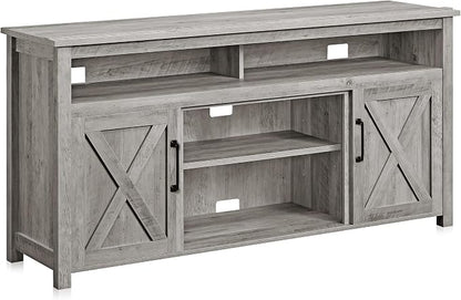 BELLEZE Modern 58 Inch Barn Door Wood TV Stand & Media Entertainment Center by BELLEZE