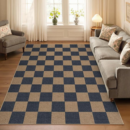Lahome Checkered Easy Jute Living Room Rugs, 5x7 Outdoor Patio Rug Washable | - Image 2