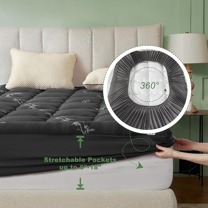 BEDLORE King Mattress Topper Viscose Derived from Bamboo, Thick Pillow Top - Image 6