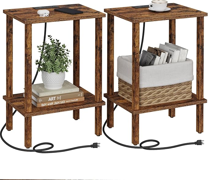 TUTOTAK End Table with Charging Station, Small Side Table with Outlets by ChoosetutotakFurnitureBuildYourCozyHome
