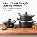 SENSARTE Nonstick Stock Pot with Lid, 2.6/4.5/6.6 QT Soup Pot Casserole Pot, Healthy Pasta Pot, Large Deep Cooking Pot, Big Sauce Pot Stew Pot, Induction Compatible, PFOA PFOS APEO Free, Black
