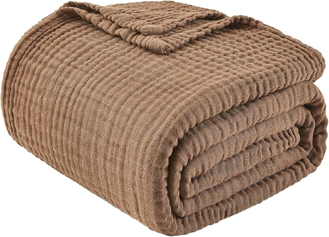EMME Muslin Blankets for Adults Brown Small Blanket 40" x 50" | Throw Blanket - Image 5