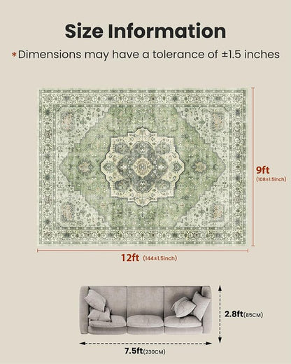 AMADA HOMEFURNISHING 9x12 Area Rug, Washable Low-Profile Large Area Rug - Image 2