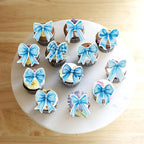 Gyufise 50Pcs Edible Blue Bowknot Cupcake Toppers Wafer Paper Bowknot Cake Dessert Picks Baby Shower Princess Cupcake Toppers for Birthday Party Decoration Supplies