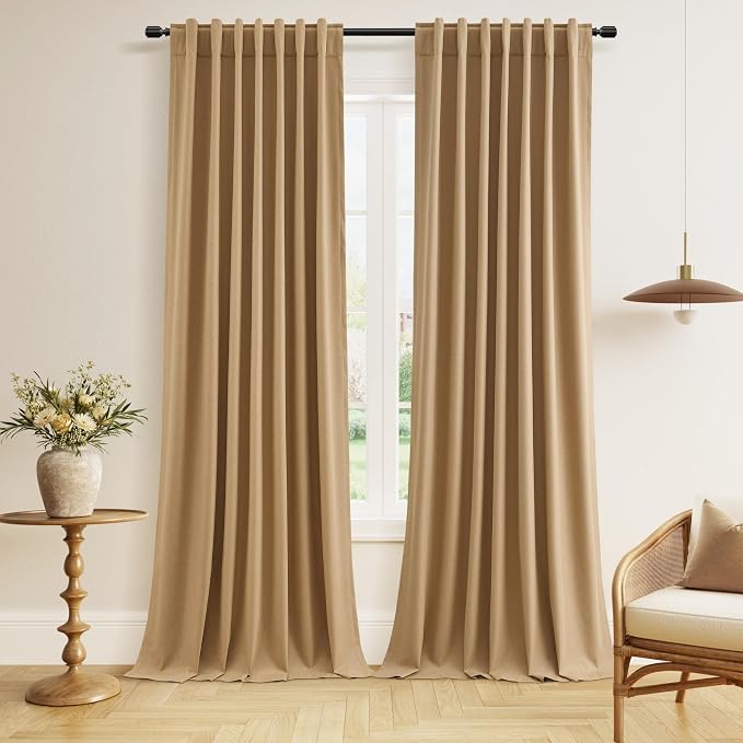 100% Blackout Linen Curtains 96 Inch Length 2 Panels Set by Guken