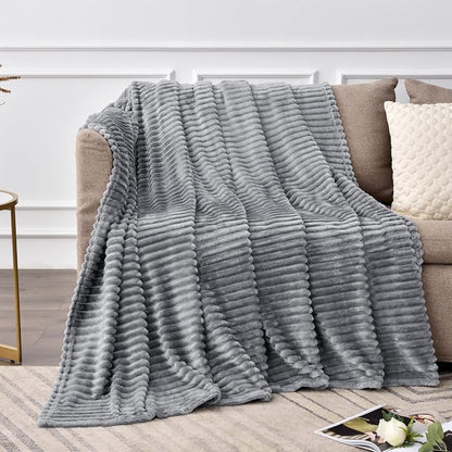 BEDELITE 3D Ribbed Jacquard Grey Fleece Throw Blanket - Image 2