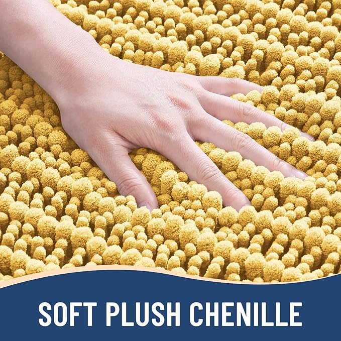 Arotive Luxury Chenille Bathroom Rug Mat, Extra Soft Thick Absorbent Shaggy Bath Rugs, Non-Slip Machine Wash Dry, Plush Bath Mats for Bathroom, Shower and Tub, 60x20, Yellow