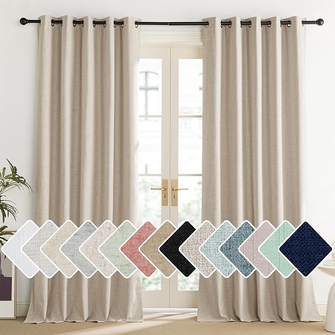 NICETOWN Cream 100% Blackout Linen Curtains 102 inch Long Burg by NICETOWN