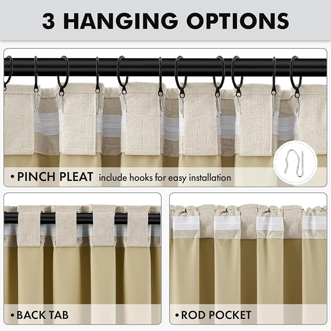 MIULEE 100% Blackout Linen Curtains 42 x 84 Inch Cobblestone 2 Panels | Thermal - Image 5