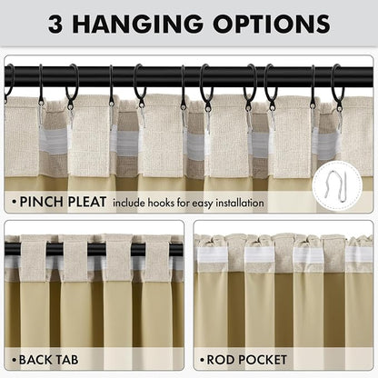 MIULEE 100% Blackout Linen Curtains 42 x 72 Inch Cobblestone 2 Panels | Thermal - Image 5
