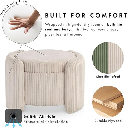 Furniture of America Lennox Modern Chenille 25-inch Round Storage Ottoman - Image 4