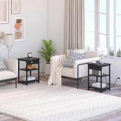 End Tables Set of 2 with Charging Station USB Ports, 3 Tier Tall Night Stand - Image 4