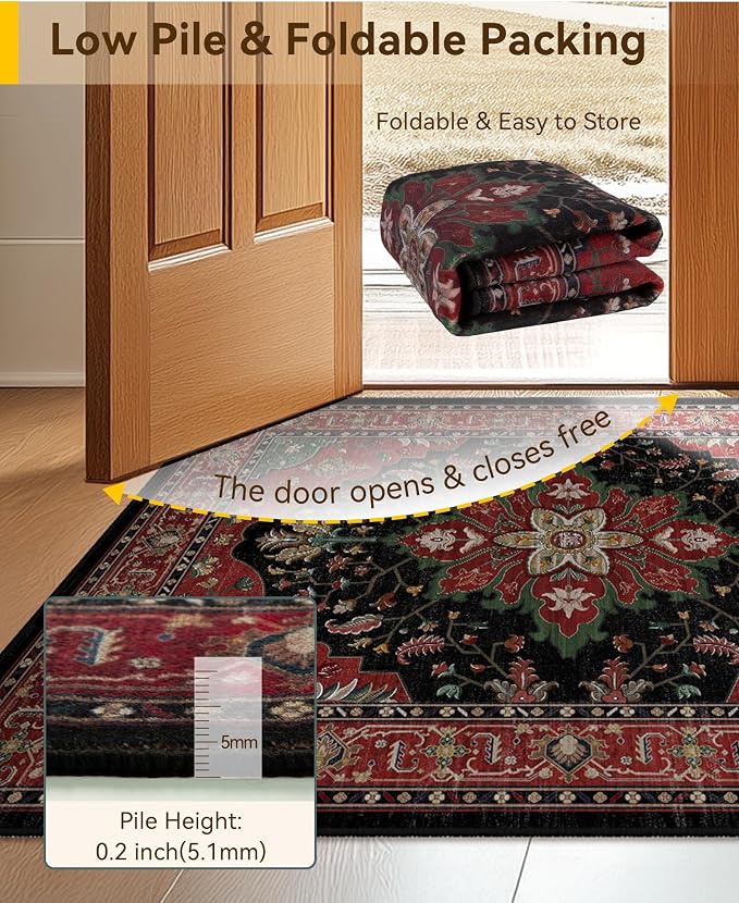 RELEANY Washable Area Rug, Water Repellent, Pet Friendly, Vintage Floral Boho - Image 5