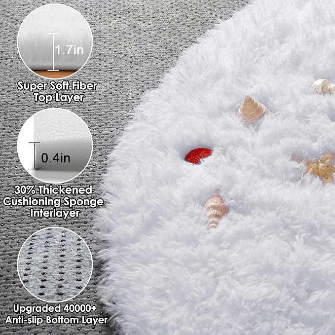 White Round Area Rugs 5ft, Soft Bedroom Circle Rug Floor Mat - Image 2