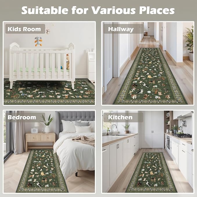 Dark Green Floral Hallway Runner Rug 2x6 - Image 4