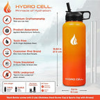 HYDRO CELL Stainless Steel Insulated Water Bottle with Straw - For Cold & Hot Drinks - Metal Vacuum Flask with Screw Cap and Modern Leakproof Sport Thermos for Adults (Red/Orange 40oz)