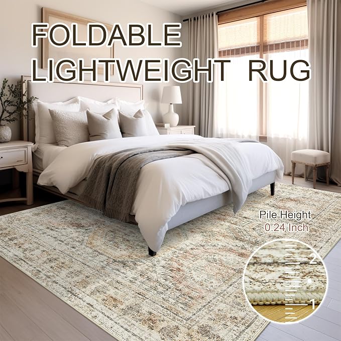 Soalmost 5x7 Area Rugs Brown/Pink Low Pile Washable Trendy Faded Style Rug | - Image 7