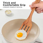 Best Non Toxic Wooden Spatula for Cooking Utensils Set Wood Spurtle Flat Spatulas for Kitchen Use Tools Teak Utensils Slotted Turner Bamboo Cooking Spoons Egg Utensil Cast Iron Scraper Thin Spatula