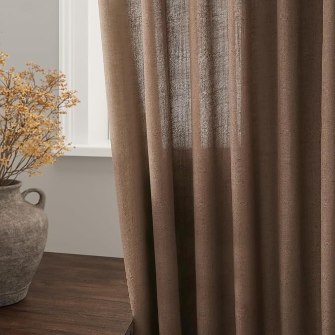 Caramel Brown Linen Curtains for Living Room Extra Long 112 Inches Long Back - Image 9