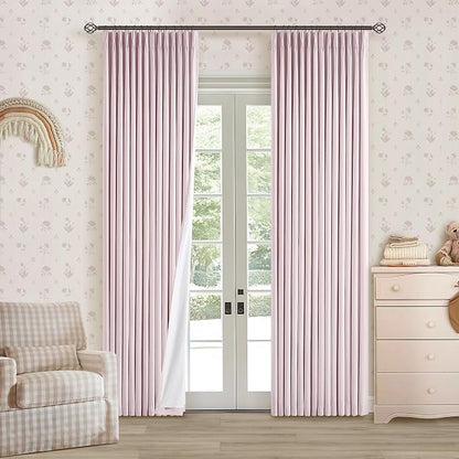 Light Pink Pinch Pleated Blackout Linen 80 Inch Window Curtains 2 Panels | 100% - Image 7