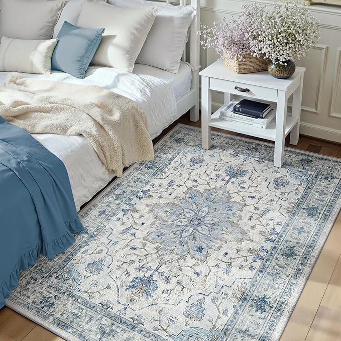 RELEANY Washable Area Rug, Water Repellent, Pet Friendly, Vintage Floral Boho by RELEANY