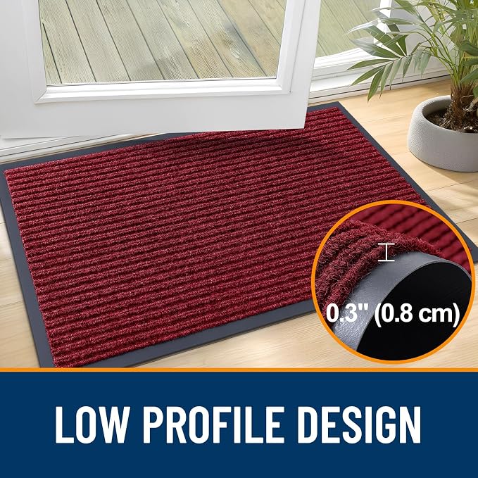 OLANLY 2-Pack Front Door Mats 59x34, Waterproof Heavy-Duty Doormats | Wine Red - Image 4
