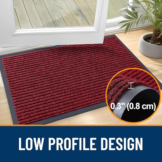 OLANLY 2-Pack Front Door Mats 29.5x17, Waterproof Heavy-Duty Doormats | Wine Red - Image 4
