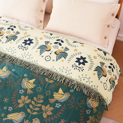 LUTBM King Throw Blanket for Bed 100% Cotton Boho Soft Rustic Quilt Birds and - Image 9