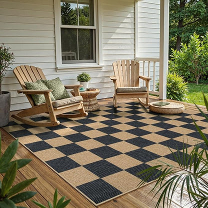 Lahome Checkered Easy Jute Area Rug, 5x7 Outdoor Patio Rug Washable Carpet - Image 8