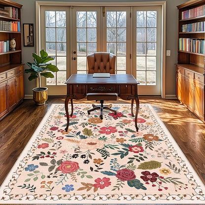 6x9 Area Rugs for Living Room Clearance Washable Boho Area Rug, Vintage Floral - Image 3
