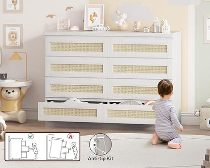 47 Inch Rattan 8 Drawer Dresser, Modern Farmhouse Chest of Drawers, Tv Stand - Image 7