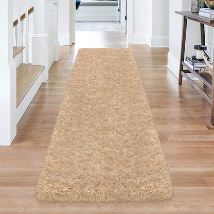 2x6 Bedside Area Rugs for Bedroom Soft Fluffy Shag Beige Rug for Hallway - Image 3
