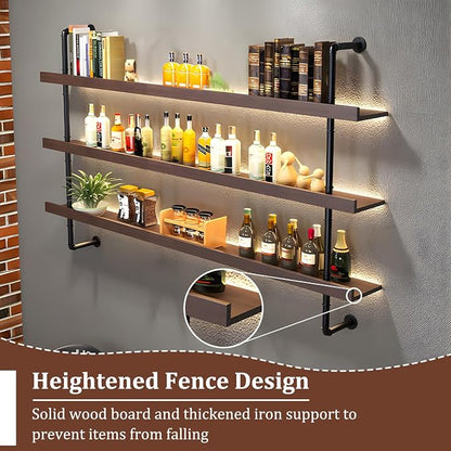 Solid Wood Wall Mounted Wine Rack, Large Bar Shelf - Image 3