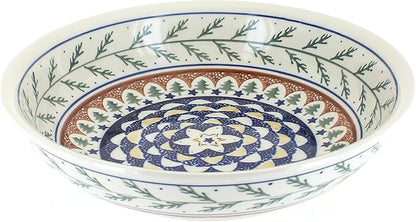 Blue Rose Polish Pottery - Green Evergreen Large Salad Bowl - 9.75" Diameter - Great Bowl for Salad, Pasta, or Serving Guests