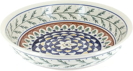 Blue Rose Polish Pottery - Green Evergreen Large Salad Bowl - 9.75" Diameter - Great Bowl for Salad, Pasta, or Serving Guests