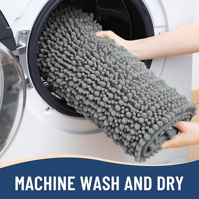 Arotive Luxury Chenille Bathroom Rug Mat, Extra Soft Thick Absorbent Shaggy Bath Rugs, Non-Slip Machine Wash Dry, Plush Bath Mats for Bathroom, Shower and Tub, 44x32, Grey