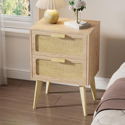 YAUKOMEL Rattan Nightstand, Wood End Table, Side Table - Image 4