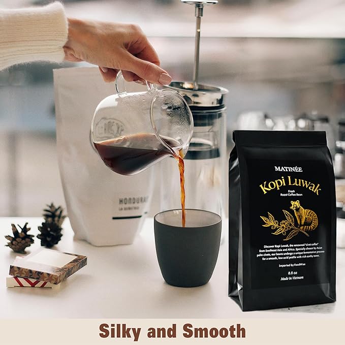 MATINÉE Wild Kopi Luwak Coffee Beans, Medium Roast, Whole Bean Beans, Civet Coffee - Sustainably Sourced From Vietnam, 8.8oz / 250 Grams