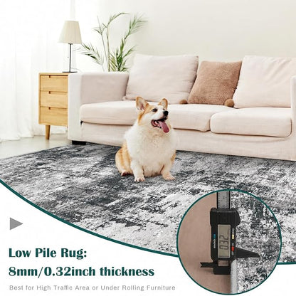 9x12 Area Rugs Washable Rug: Abstract Neutral Rugs Modern Non Slip Area Rug - Image 7