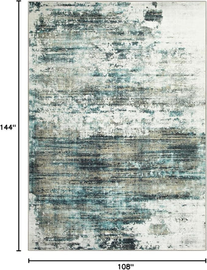 9x12 Area Rugs for Living Room: Washable Abstract Teal Green Badroom Carpet | - Image 2