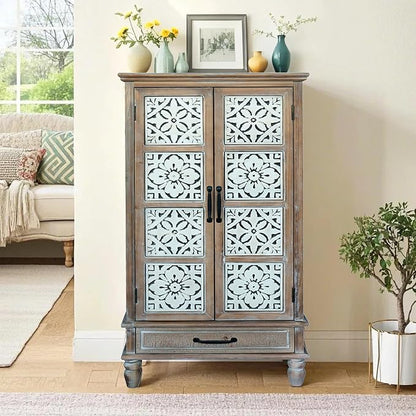 LKTART 55" Tall Vintage Sideboards Carved Wood Buffet Cabinet, Farmhouse Pantry - Image 8