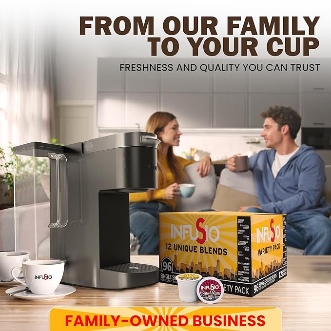 InfuSio Coffee Pods Variety Pack – 96 Count, 12 Sophisticated Medium & Dark Roast Blends, Crafted Blends Collection – Premium Single-Serve Coffee, Compatible with Keurig K-Cup 2.0 Brewers