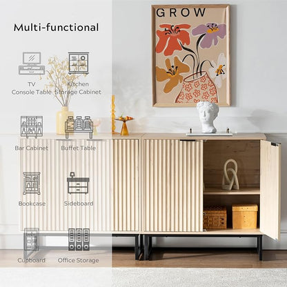 EYYTHUNG Fluted Cabinet with Storage Set of 2, Sideboard Buffet Cabinet with - Image 7