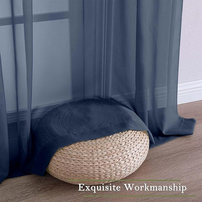 Navy Blue Sheer Curtains 90 Inches Long 2 Pcs, Soft Airy Light Filtering Home - Image 7