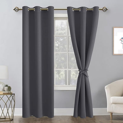 Grommet Blackout Curtains for Bedroom 42 x 84 Inches Long Dark Grey | Thermal - Image 8