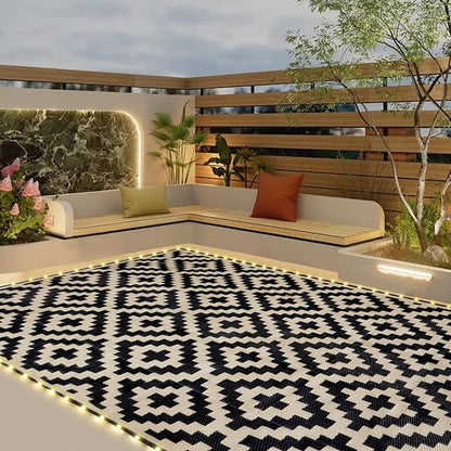 SAND MINE Reversible Mats with Led Strip Lights, Plastic Straw Rug, Modern Area by SANDMIND