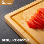 Bamboo Cutting Boards for Kitchen, (Set of 3) Kitchen Chopping Board with 3 Built-In Compartments and Juice Groove Heavy Duty Serving Tray Wood Butcher Block and Wooden Carving Board, Kikcoin